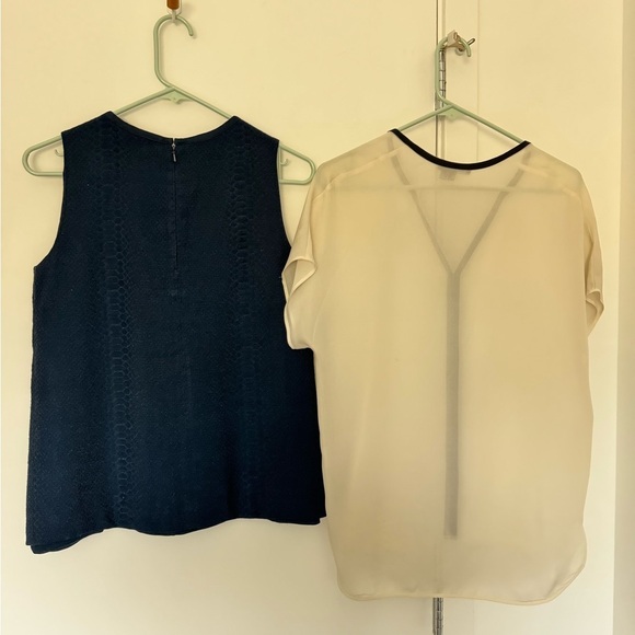 Vince XS 2 Navy and White Contrast Silk Blouses Bundle of Two - Picture 3 of 10